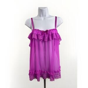Victoria’s Secret Medium Lace Mesh Babydoll Sheer Cami Camisole Hot Pink 1 Piece